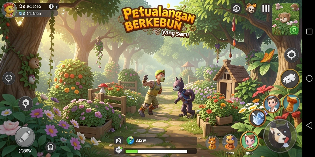 Tampilan gameplay menarik dalam dunia pertanian dan berkebun.