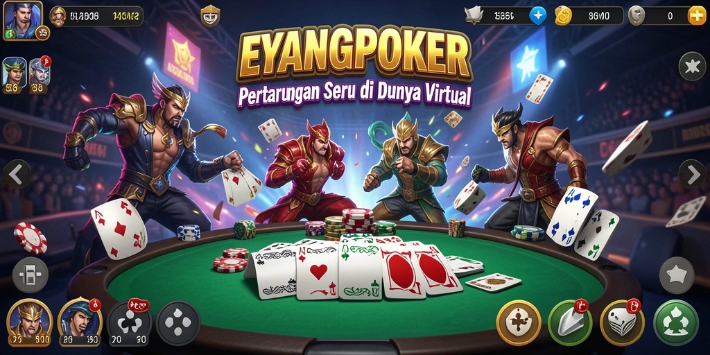 Gameplay pertarungan seru di EYANGPOKER dengan karakter yang beragam.
