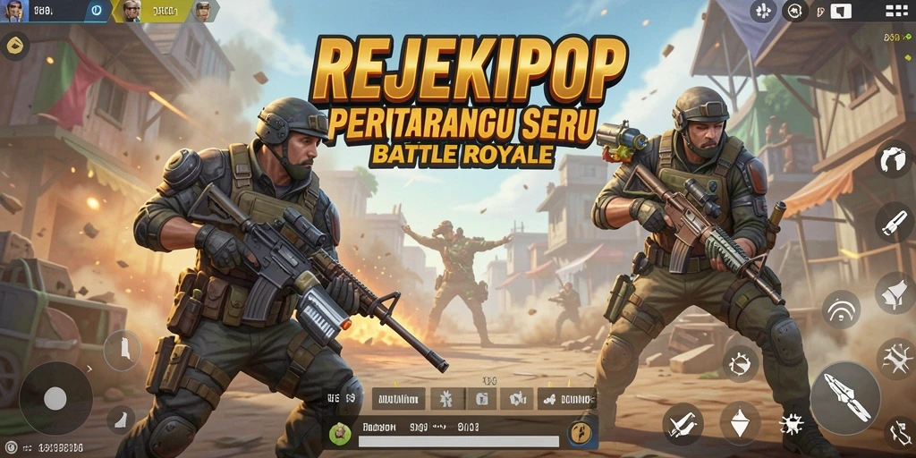 Screenshot gameplay REJEKIPOP menampilkan pertarungan dahsyat di arena.