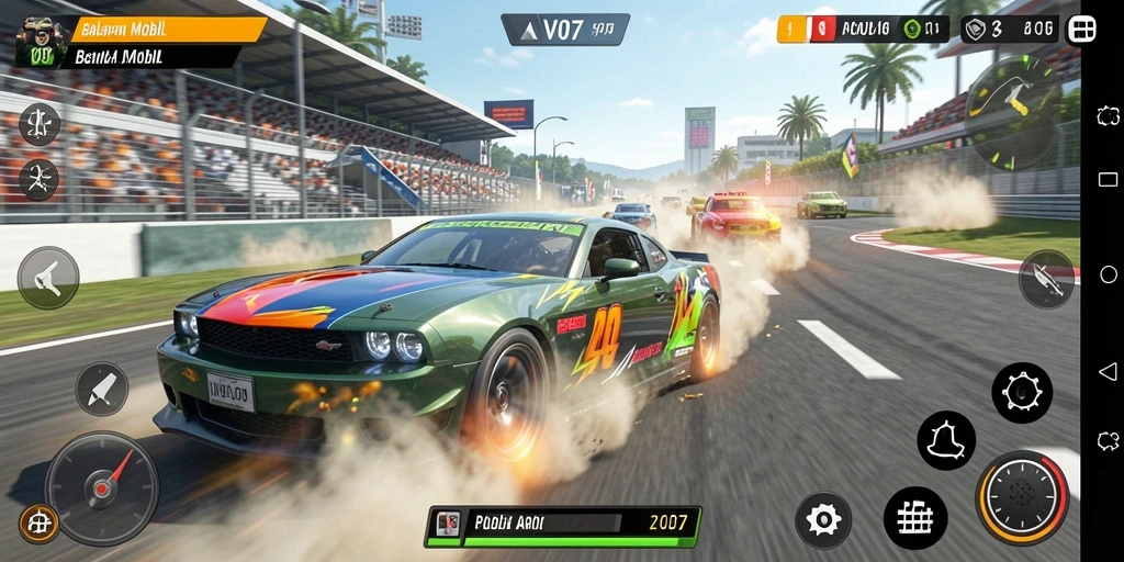 Tampilan gameplay seru V07 dengan aksi balapan yang mendebarkan.
